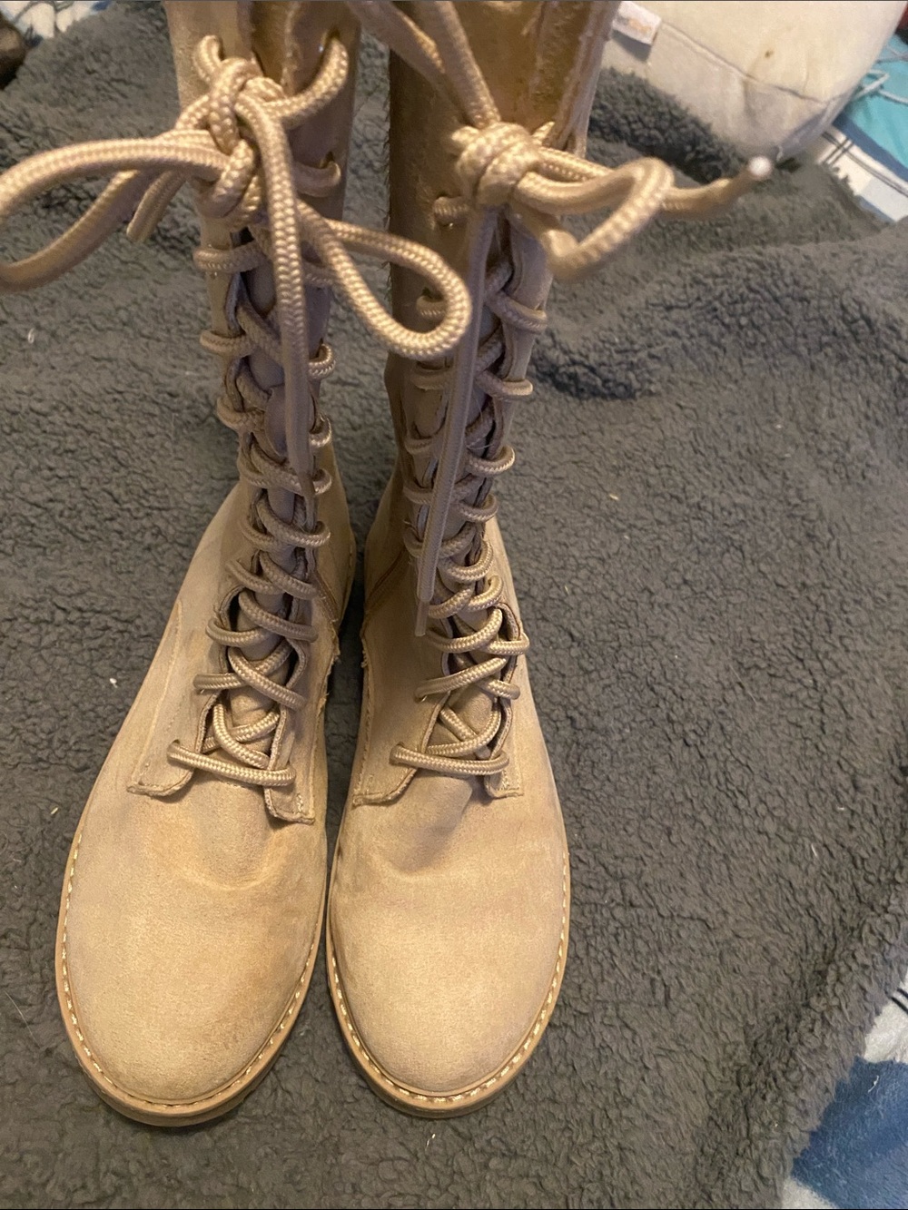wonder nation Tan Lace-Up Girls' Tall Combat Boots